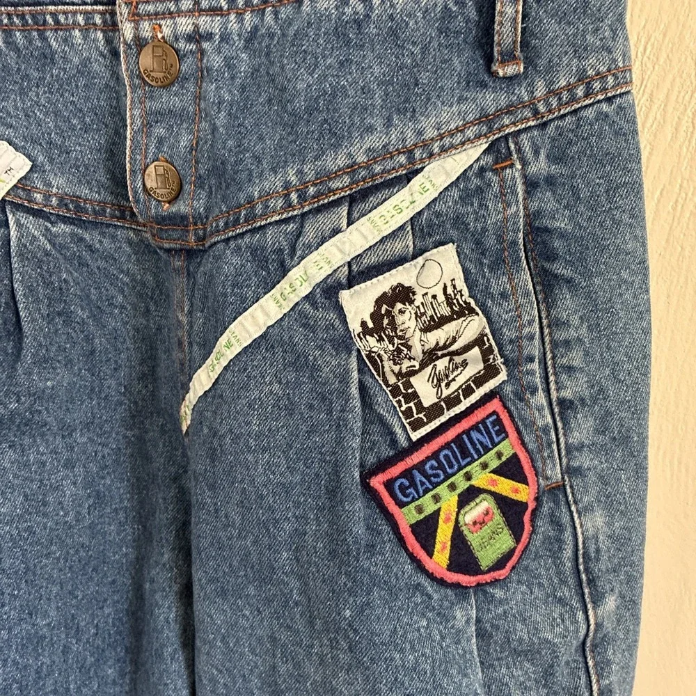 Vtg 80s Gasoline Jean Overalls Size Small Juniors Patches Denim  Boho Festival - Picture 5 of 14